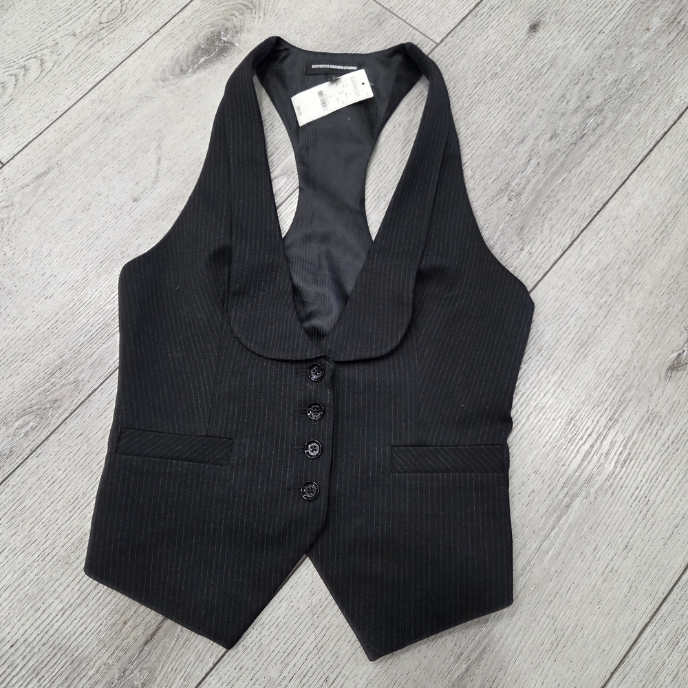 Express Black Pinstripe Tailored Vest